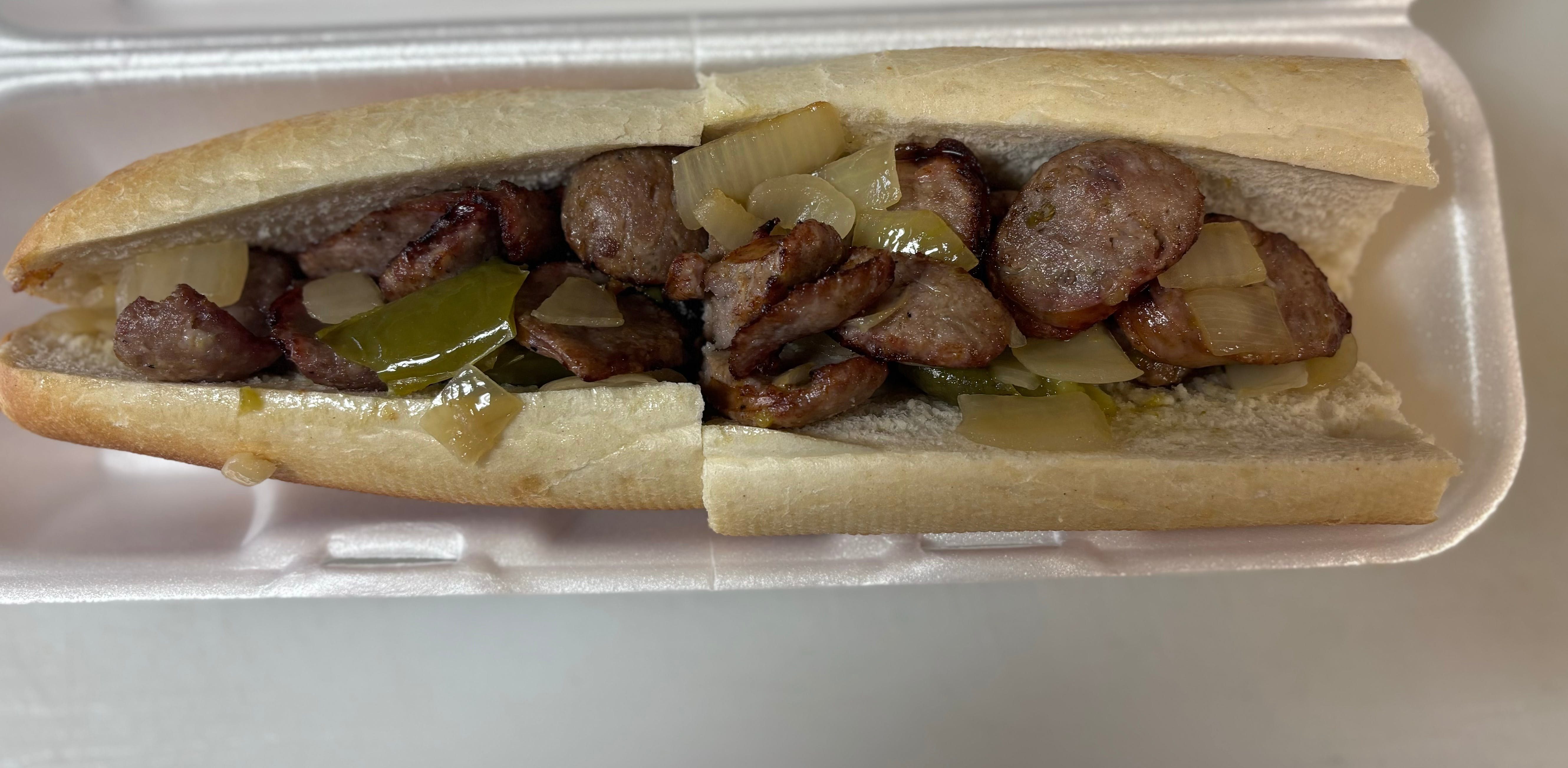 Sausage, Peppers & Onion Sandwich.